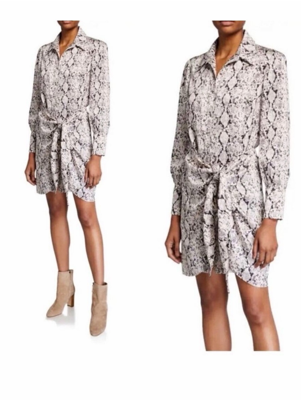 cinq a sept Neutral Snake-Print Mini Shirt Dress